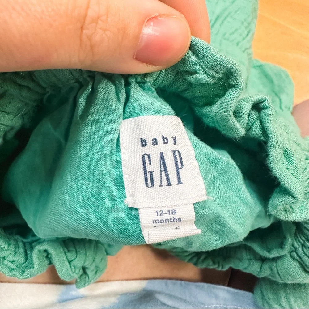 Baby Gap Teal Short Sleeve V-Neck Crinkle Gauze Tiered Dress Size 12-18M